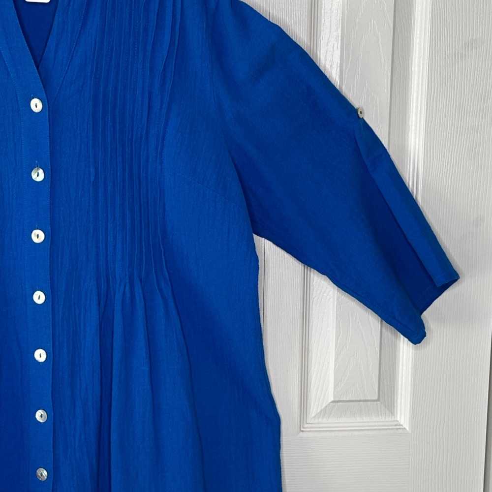 Soft Surroundings 100% Cotton Royal Blue Button Down Tunic Feminine & Flattering - Picture 3 of 9